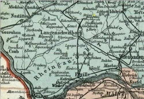 Kartenausschnitt von 1900 mit Eisenbahnlinie von Langenschwalbach nach StM
